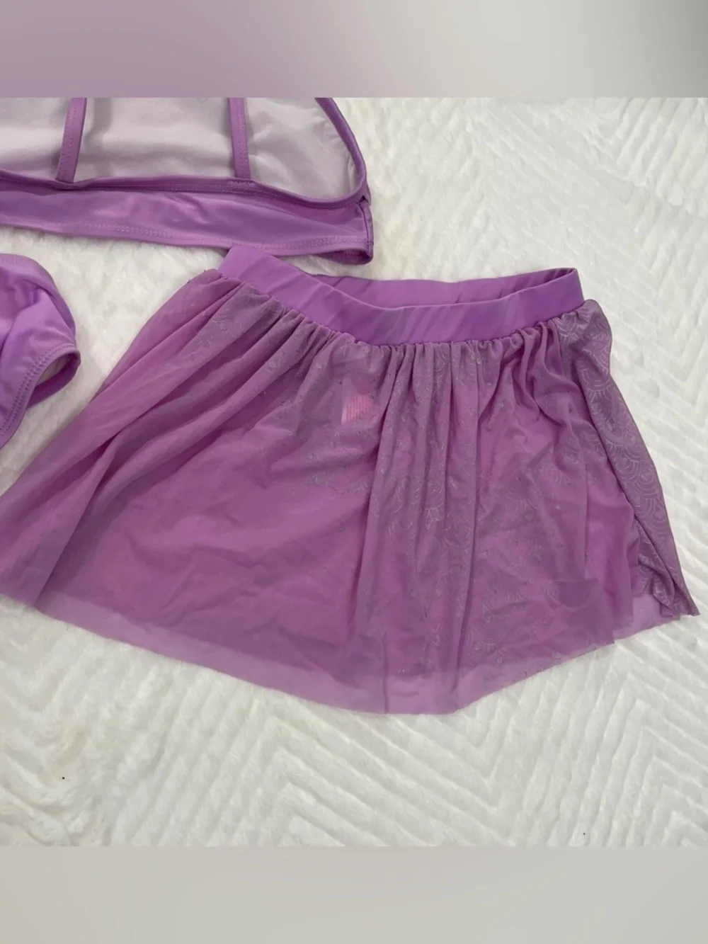 Lilac Girls 3-Piece Swim Set Purple Bikini Top Bottom Skirt medium cat & Jack